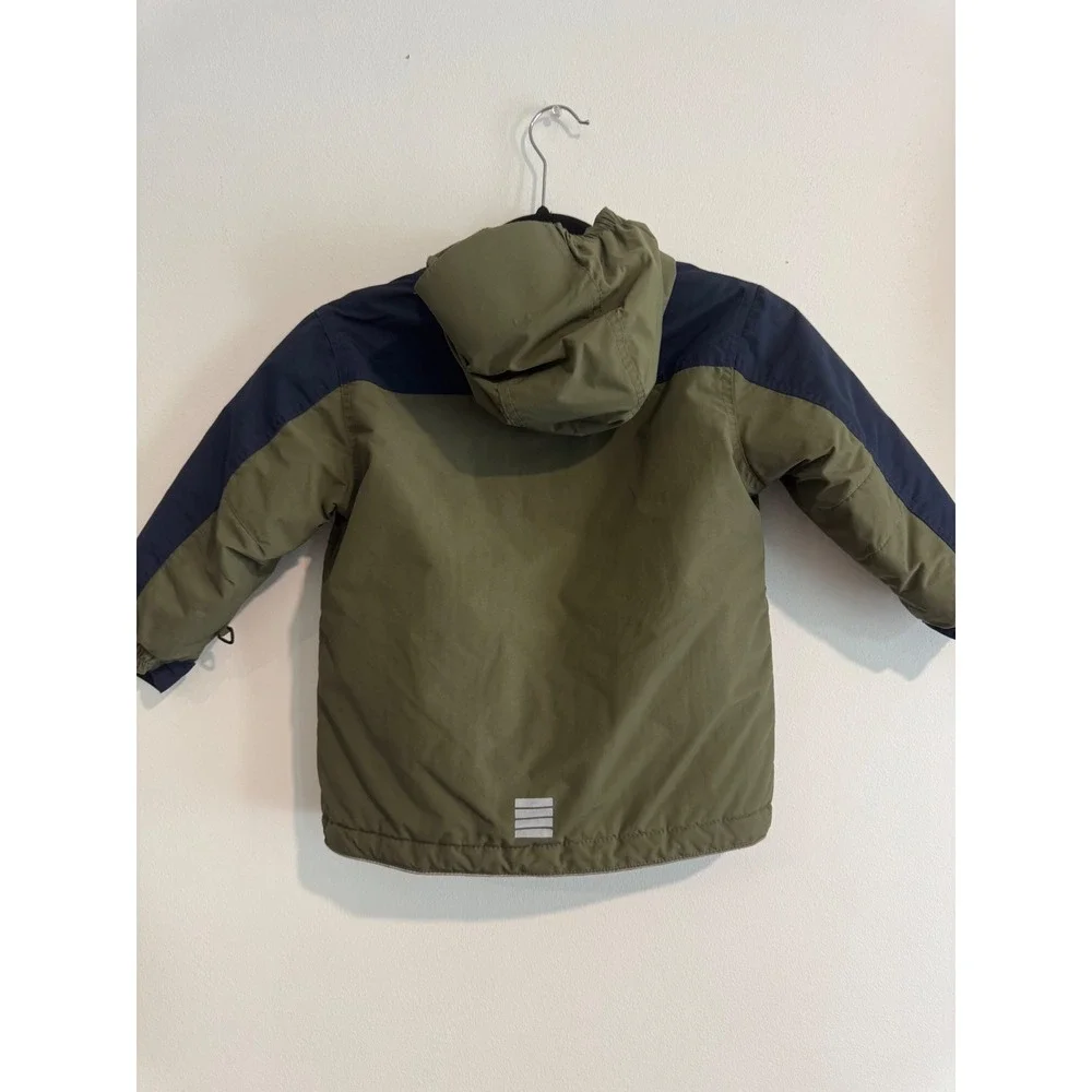 Lands End Squall Hooded Winter Jacket Boys Size 4 Green Blue Fleece Lined